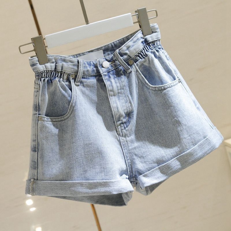 2025s High Waist Denim Shorts For Women Loose 2025 Summer New Flower Bud Rolled Hem Slimming Wide Leg A-line Hot Pants Ins_ecoleips.com