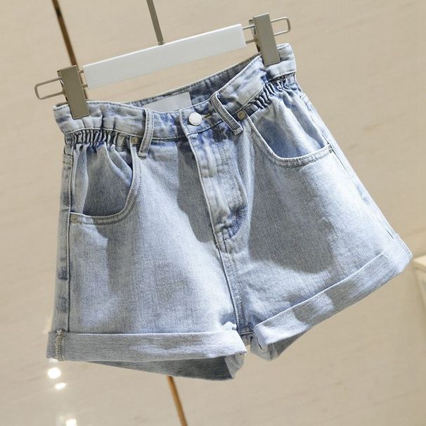 2025s High Waist Denim Shorts For Women Loose 2025 Summer New Flower Bud Rolled Hem Slimming Wide Leg A-line Hot Pants Ins_ecoleips.com