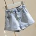 2025s High Waist Denim Shorts For Women Loose 2025 Summer New Flower Bud Rolled Hem Slimming Wide Leg A-line Hot Pants Ins_ecoleips.com