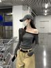 Design Slanted Shoulder Striped Long-sleeved T-shirt Women's Autumn New Off-shoulder Slim-fitting Casual Versatile Top_ecoleips.com