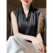 Fashion Lace V-Neck Silky Satin Sleeveless Vest For Women Spring Summer Stylish Blazer Inner Shirt Base Top_ecoleips.com