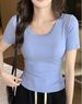 Crew Neck Short-sleeved T-shirt For Women's Summer Outer Wear, Undershirt Inside, Solid Color Comfortable Breathable Top_ecoleips.com