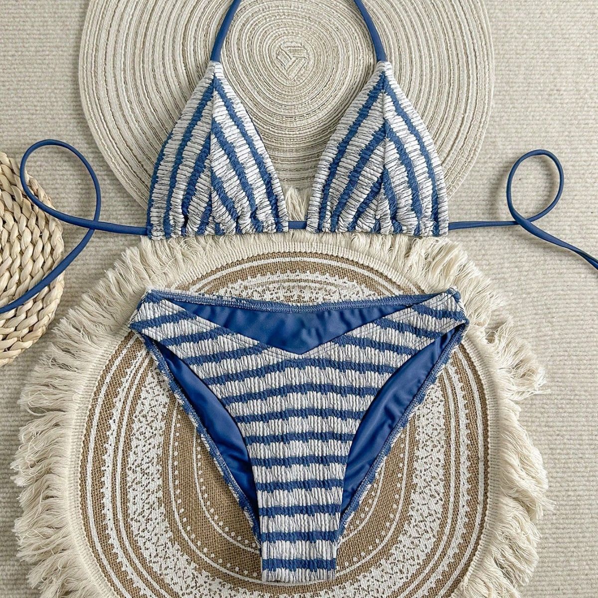 Women's Clothing Two Piece Bikini Swimsuit Textured Fabric Sexy Style For Vacation Fits True To Size_ecoleips.com