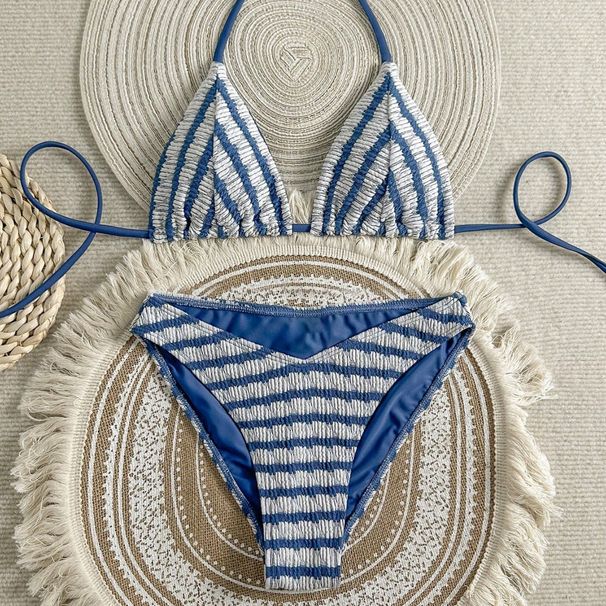 Women's Clothing Two Piece Bikini Swimsuit Textured Fabric Sexy Style For Vacation Fits True To Size_ecoleips.com
