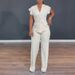 Summer Fashion Women's Set V Neck Knotted Short Sleeve Top And Wide Leg Pants European And American Style Two Pieces Cross Border_ecoleips.com