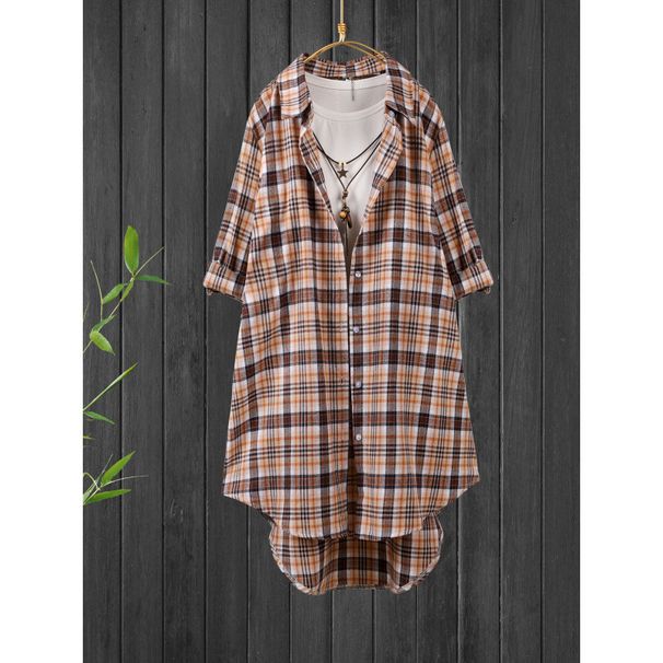 Large-Size Spring Plaid Shirt, Retro Loose-Fitting Long-Sleeved Dress Shirt, Versatile Casual Jacket_ecoleips.com