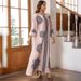 Muslim Home Clothes Bohemian Style Fashion Printing Diamond Beaded Round Neck Robe Female Abaya_ecoleips.com