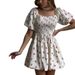 2025 European And American New Style French Girl Floral Square Neck Sleeve Chiffon Sweet Short Dress Women's Wholesale_ecoleips.com