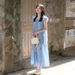 Summer New Korean Fashion Embroidered Small Flutter Sleeve Maternity Dress_ecoleips.com