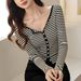 2025 #Selection Of Pure Cotton # Shell Button High Waist Short Striped T-Shirt Women's Long Sleeved 2025 Autumn Outfit New_ecoleips.com