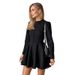 Little Black Dress Women's Design Sense Lace Patchwork French Dress Autumn Crew Neck Waist A-Line Skirt_ecoleips.com