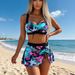 European And American Style Women's Three Piece Two Piece Swim Set Halter Neck Open Back Slimming Print Push up Design_ecoleips.com
