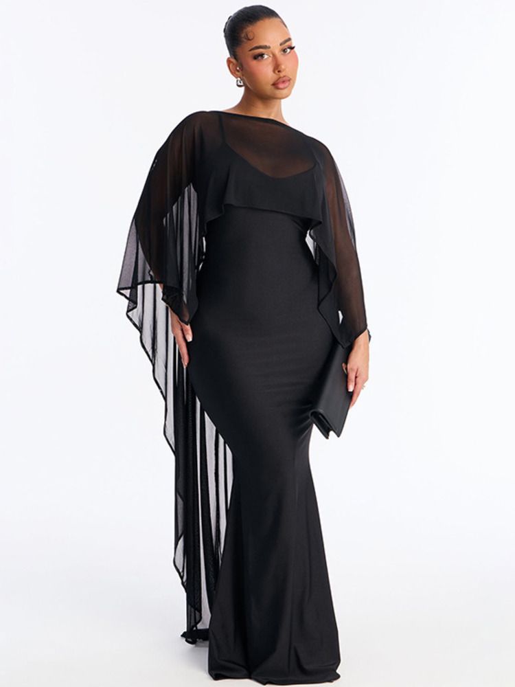 Mozision Cape Sleeves Sexy Maxi Dress Set Women Elegant Summer Loose Cape And Spaghetti Strap Dress Matching Party Dress Set_ecoleips.com