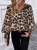 K Female V-neck Leopard-print Loose Long-sleeved Casual Shirt Top_ecoleips.com