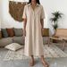 Women's Casual Linen Short Sleeve Polo Dress - Breathable Straight Cut Summer Dress With Comfortable Collar (Multiple Colors & Sizes)_ecoleips.com