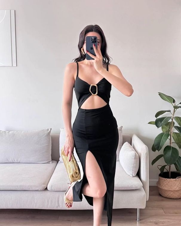 Hollow Out Slit Strappy Bodycon Maxi Dress Summer Solid Color Slim Fitting Long Party Dress For Women_ecoleips.com