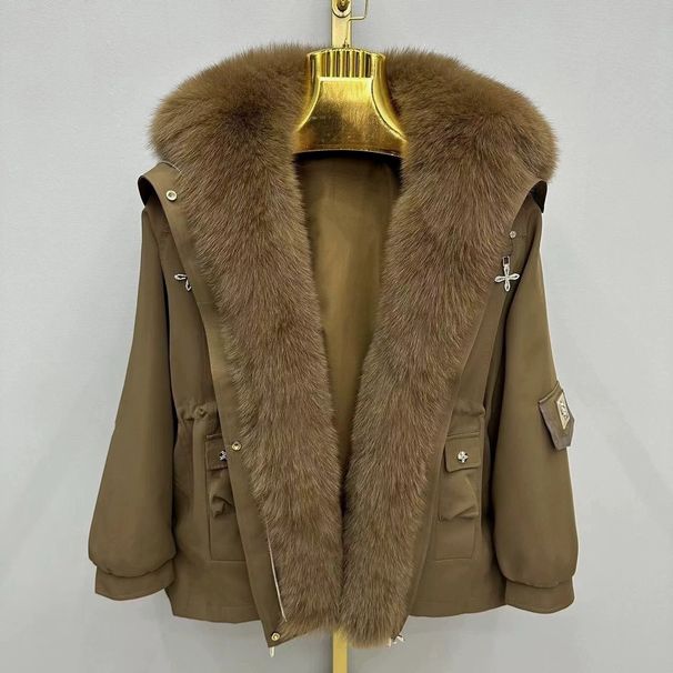 girl 2025 Winter Haining New Navy Collar Fox Fur Parka Women's Mid-Length Loose Thickened Warm Coat_ecoleips.com