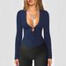 Y2K Style Outerwear Hollow-out Deep V-neck Long-sleeve Regular Shoulder T-shirt For Women, Tight-fitting With Unique_ecoleips.com