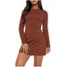 Women's Slim Fit Bodycon Short Dress Round Neck Long Sleeve Sexy European And American Style Spring Autumn_ecoleips.com