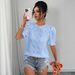 Women's Casual Lace Bubble Short Sleeve Shirt Top Hollowed Out Design Summer Fashion_ecoleips.com