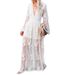 Early Spring Cross-Border Coat European And American Women's Lace Long V-Neck Solid Color Chiffon Summer Dress_ecoleips.com