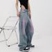 Unique Blue And Purple Color-Block Casual Jeans For Women, Summer New High-Waisted Loose Slimming Straight-Leg Versatile_ecoleips.com