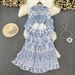 Spring And Autumn Vintage Court-style Elegant Ruffled V-neck Single-breasted Lantern Sleeve Waist-cinching A-line_ecoleips.com