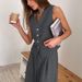 Women Minimalist Style Two Piece Suit European Workplace Commuting Sleeveless V Neck Vest Suit Trousers Suit_ecoleips.com