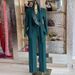 Elegant Tie-Waist Blazer & High-Waist Trousers Set – Solid Color Women's Suit For Office & Evening (Navy, Green, Red, Brown)_ecoleips.com