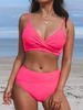Women's Clothing Sexy High Waist V Neck Twist Adjustable Spaghetti Strap Swimsuit_ecoleips.com