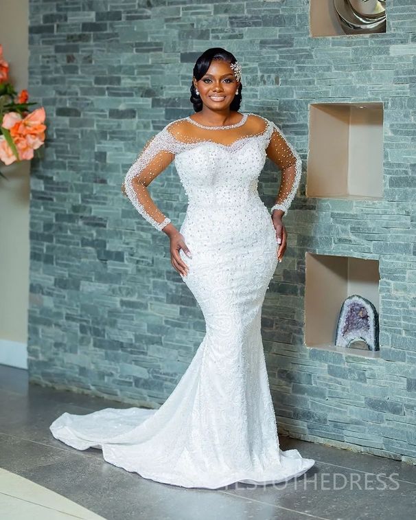 Elegant French Style Light Wedding Dress Sophisticated Lace Detailing Fitted Mermaid Silhouette High Waist Natural Ethereal Feel_ecoleips.com