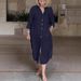 Women's Clothing Loose Ladies Pocket Casual Lapel Single Breasted Cotton And Linen Dress_ecoleips.com