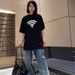 American Creative Trendy Couple Love T-shirt WiFi Printed Short Sleeve Men's Women's Fashion Versatile Top Sports And_ecoleips.com