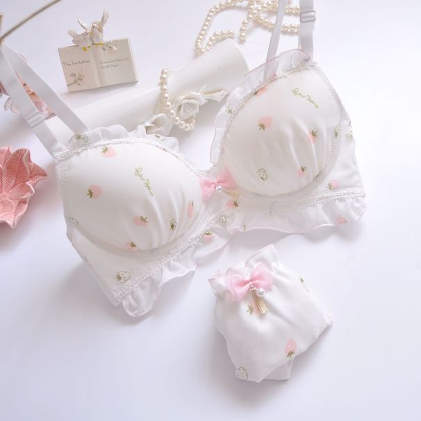 girl Long-term Japanese Style Two-tone Water-soluble Embroidery Film Cup Wireless Fresh Girl Cute Push-up Bra Set_ecoleips.com