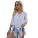 Women's Clothing Hand Crocheted Patchwork Solid Color Hollow Beach Irregular Tassel Blouse Bikini Swimsuit_ecoleips.com