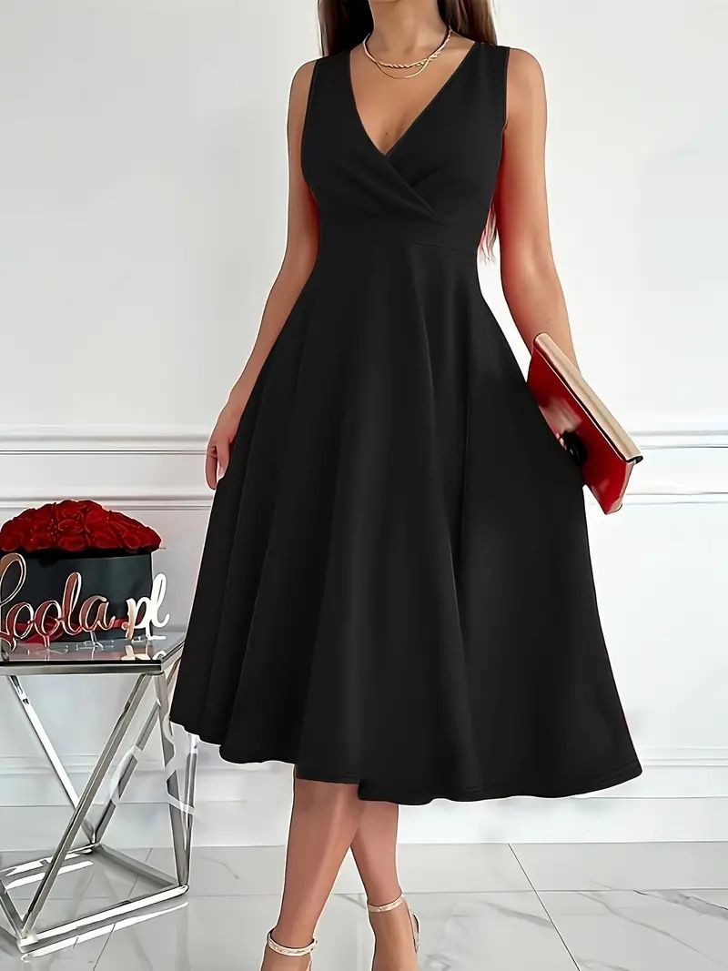 Women's Asymmetrical Neck Sleeveless Vest Dress Casual Solid Color_ecoleips.com