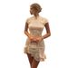 Women's Elegant Ruffled Short Sleeve Stand Collar Belted A-Line Asymmetrical Mini Dress – Solid Color Casual Spring Gown_ecoleips.com