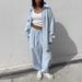 Women's Vertical Striped Shirt And Tie Waist Trousers Set European American Style Spring 2026 New Two Piece Cross Border Clothing_ecoleips.com