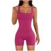 2025 Summer Women's Zipper Solid Color Square Neck Sleeveless Waist-Cinching Tight-Fitting One-Piece Shorts Yoga_ecoleips.com