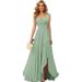 Women's Clothing New V Neck Pleated Slit Straps Long Chiffon Christmas Party Dress Skirt_ecoleips.com