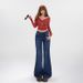 American-style Versatile Low-waist Flared Pants, 2025 Autumn Wo's New Fleece-lined Slim-fit Micro-flared Jeans For_ecoleips.com