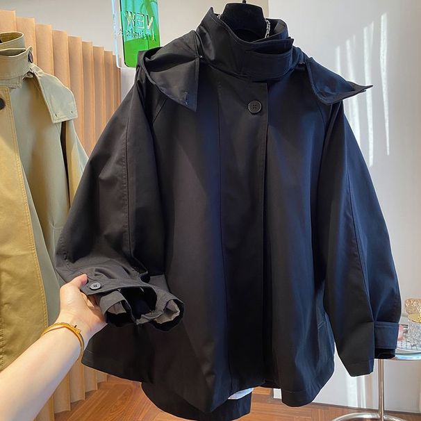 ng2510292 Plus Size Retro Fashion Stylish Cape Design Niche Loose Casual Hooded Trench Coat For Women Spring And Autumn_ecoleips.com