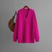 V-neck Knitted Cardigan Autumn Winter Solid Color Loose Mid-length Sweater Coat Top For Women_ecoleips.com