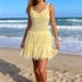 Fashion V-neck High Waist Tassel Dress Summer Hollow Out Sleeveless Knitted Cover Up Dress Vacation Solid Suspender Women Dress_ecoleips.com