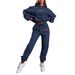 Women's Fleece-Lined Hoodie And Jogger Set Casual Lounge Wear Letter Print Lavender Camel Navy S to XXXL_ecoleips.com