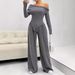 Women's Clothing Two Piece Suit For Women Autumn New Style Fashion Casual Straight Pants Temperament Loose One Line Collar Pit Strip Knit_ecoleips.com