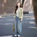 Green Thin Frayed Edge Knitted Cardigan, Layered Over A Sweater, Korean-style Casual Early Autumn Outfit, High-end_ecoleips.com