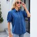 Women's Casual Denim Shirt With Puff Sleeves & Turn-Down Collar - Lightweight Summer Top For Street Style_ecoleips.com