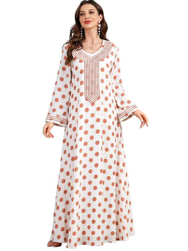 Verve Women's Fashion Embroidered Long Chiffon V-neck Muslim Dress_ecoleips.com