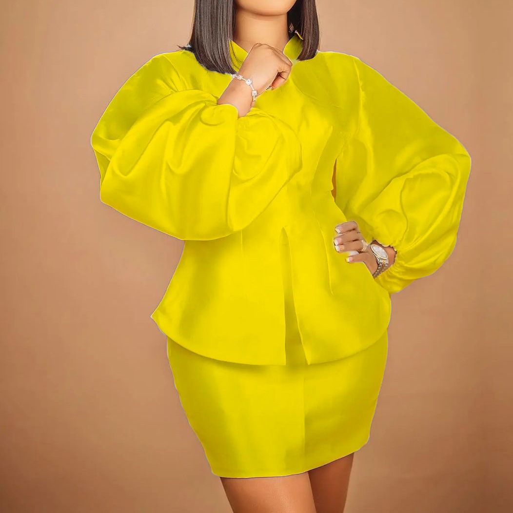 Women's Clothing Temperament Commuter Puff Sleeve Top Hip Skirt Suit_ecoleips.com